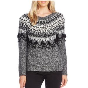 Vince Camuto Fairisle Fringe Crewneck Sweater Sz L